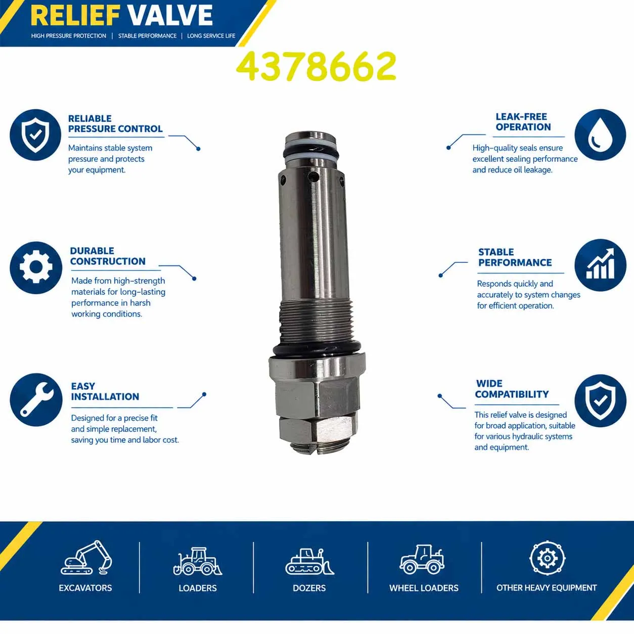 Relief Valve 4378662 For Hitachi EX120-1 Excavator Diesel