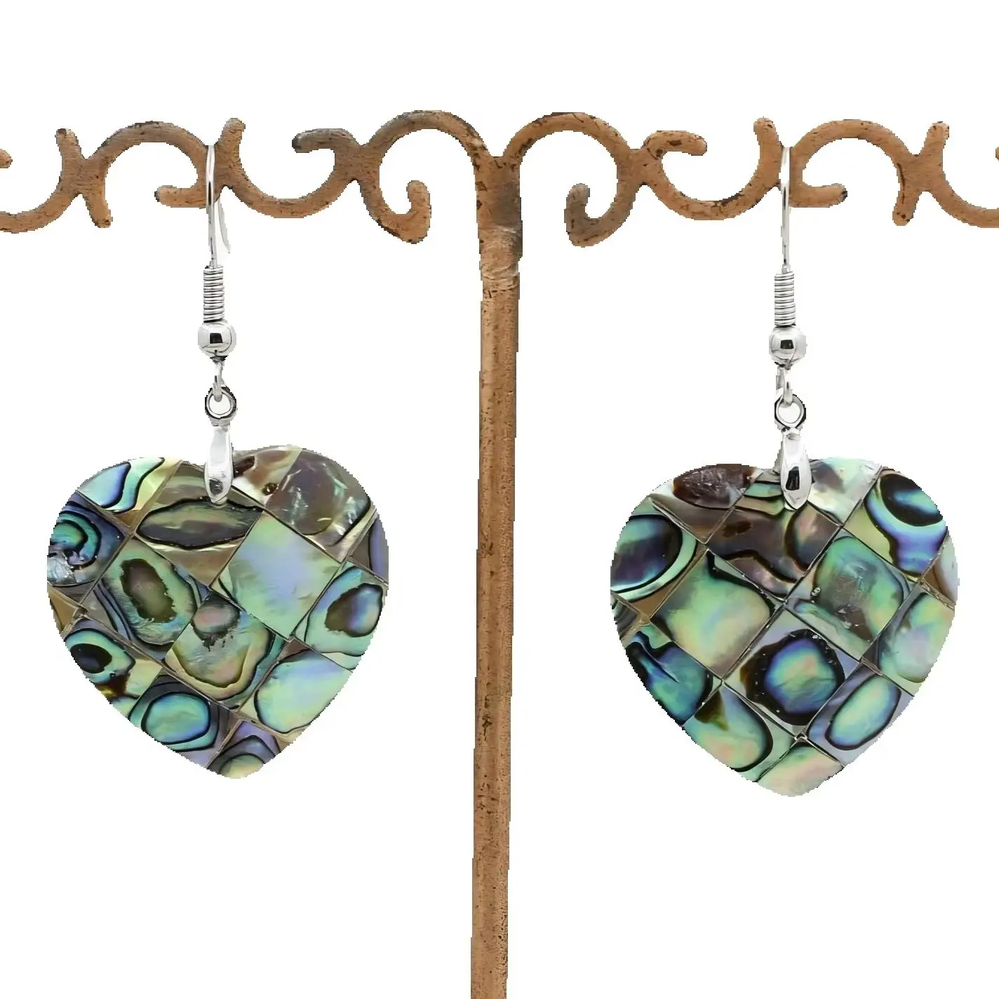 25mm  Natural Paua Abalone Shell Heart Shape Drop Dangle Hook Earring