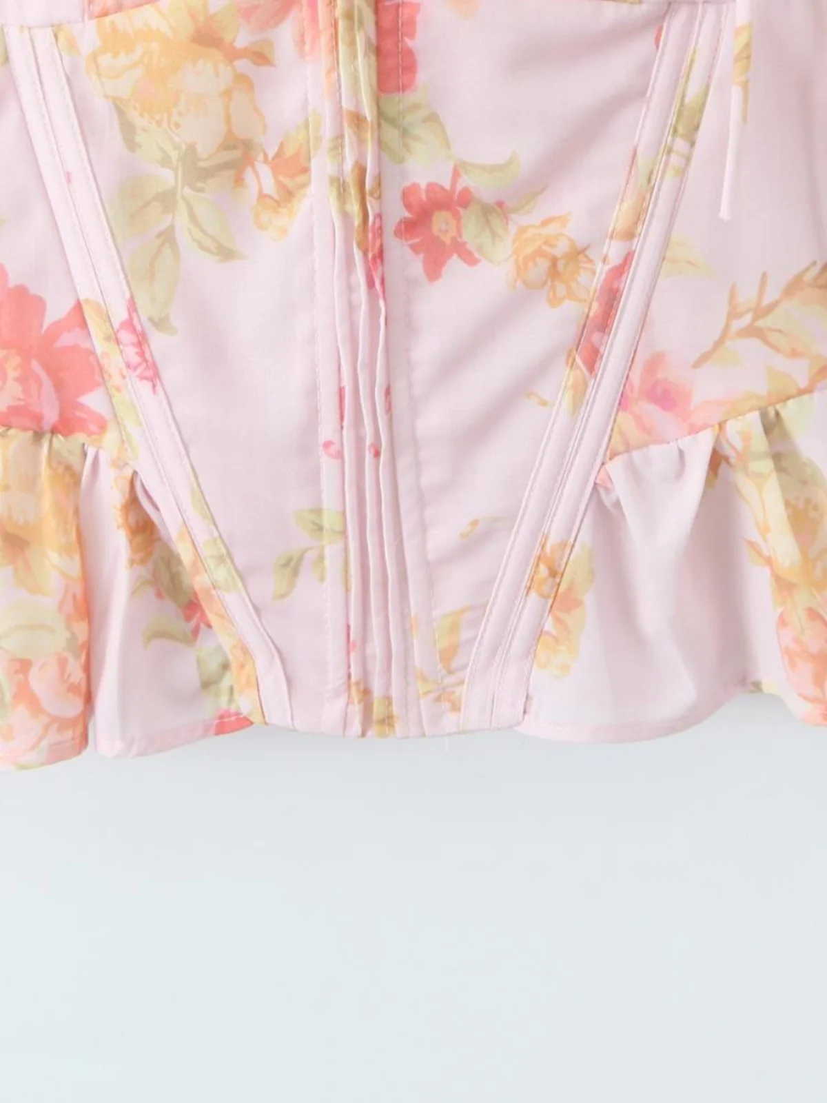 

Pink Floral Fibone Print Crop Top Waist Cinched Beachwear Outerwear Trendy ort Sve Sweet Sle Ladies Vest