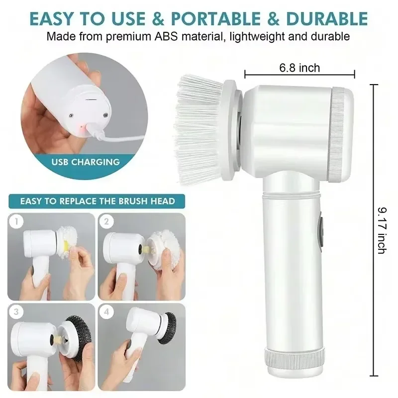 Nouveau Épurateur électrique sans fil Rechargeable 5 en 1, têtes de brosse pour salle de bains, cuisine, carrelage, coulis, douche, voiture, nettoyage en profondeur