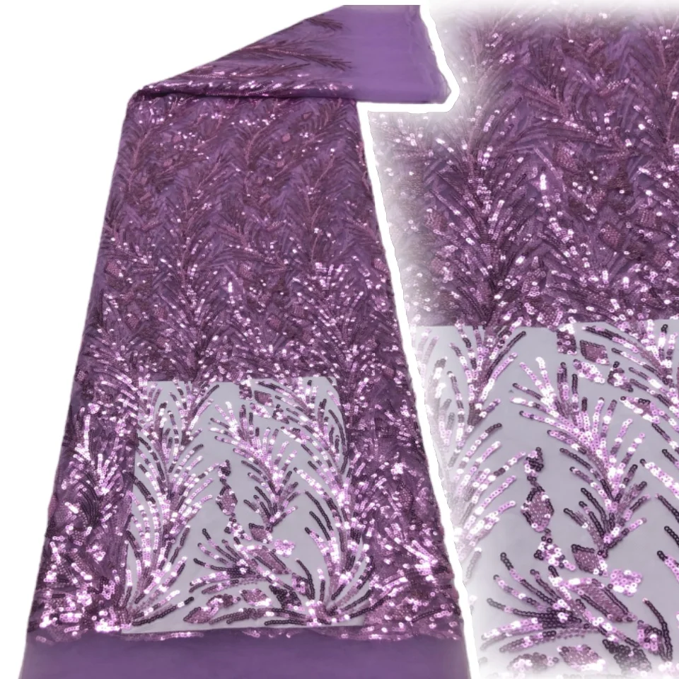 

Розовая роскошная французская сетка с вышивкой бисером, африканская нигерийская кружевная ткань с блестками для свадебных платьев, швейный материал, 5 ярдов, TP1606