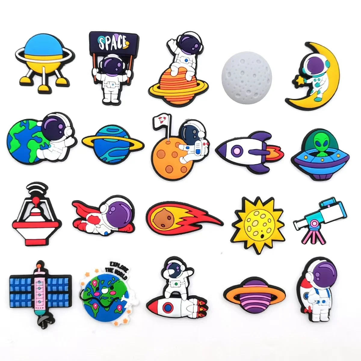 20pc Shoe Charms Astronaut Outer Space Badge Sandals Decoration Charms Kids Clogs Accessories Boy Pins X-mas Gifts