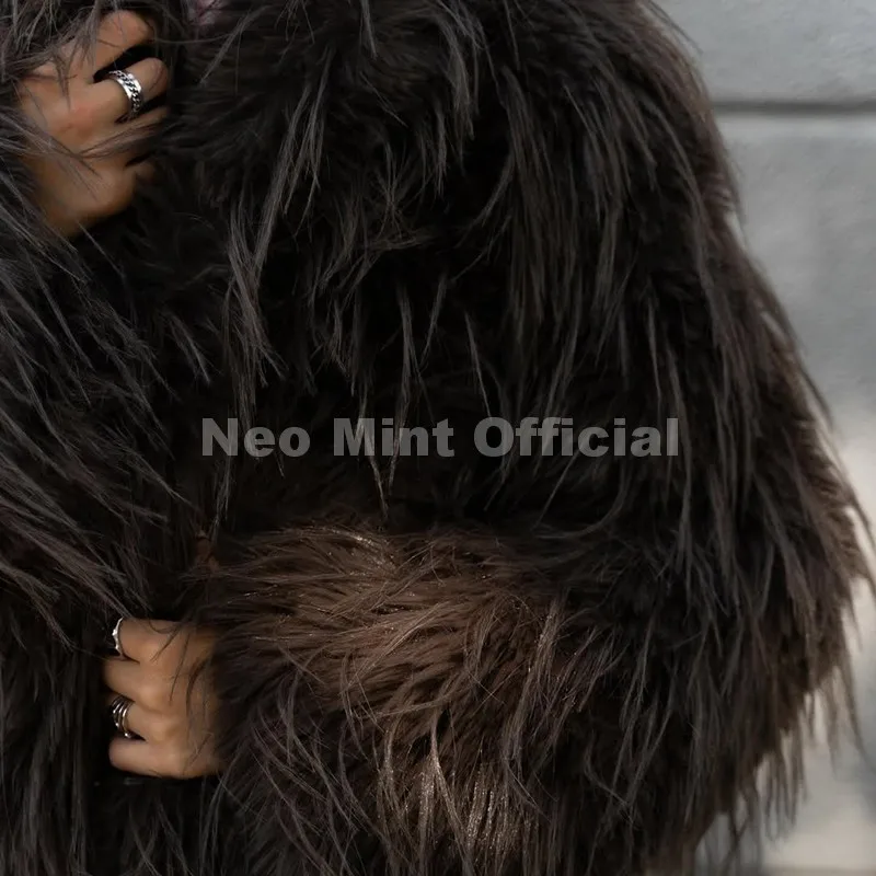 Neo Mint Winter 2025 Kwasten Nepbontjas voor Dames Stijlvol Chic Pluizig Bontjack Harige Vossenbont Overjas Meisje Shaggy Bovenkleding