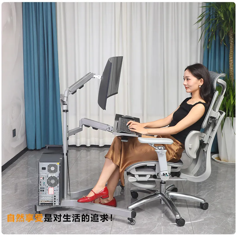 One-Click Lifting OK Tray Thickened Metal Computer Bracket Multi-Angle Bedside Desk Mute Caster Portable Household Lazy Table