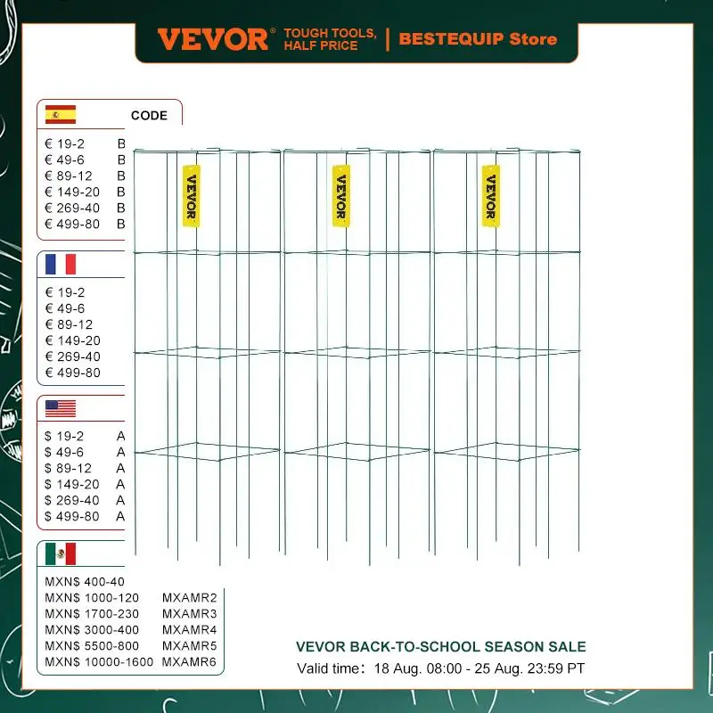 VEVOR Tomato Cages Plant Support Cages 3/5/6/10 Pack Square Steel 3.3 /3.8 FT Green for Garden Plant Care Soil & Accessories