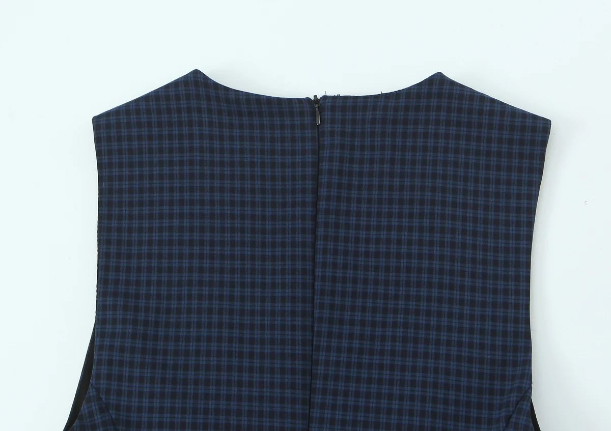 BSAY – robe courte à carreaux pour femmes, mode automne hiver, couches, col rond, fermeture éclair au dos, gilet, Chic français, vêtements de soirée féminins