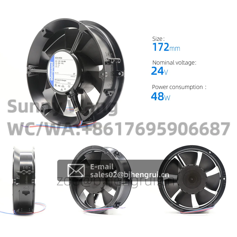 ebmpapst 6224NTDA 48W 24V DC 172*51mm 353 CFM 5100RPM Ball Bearing All Metal IP20 Wind Power Axial Cooling Fan