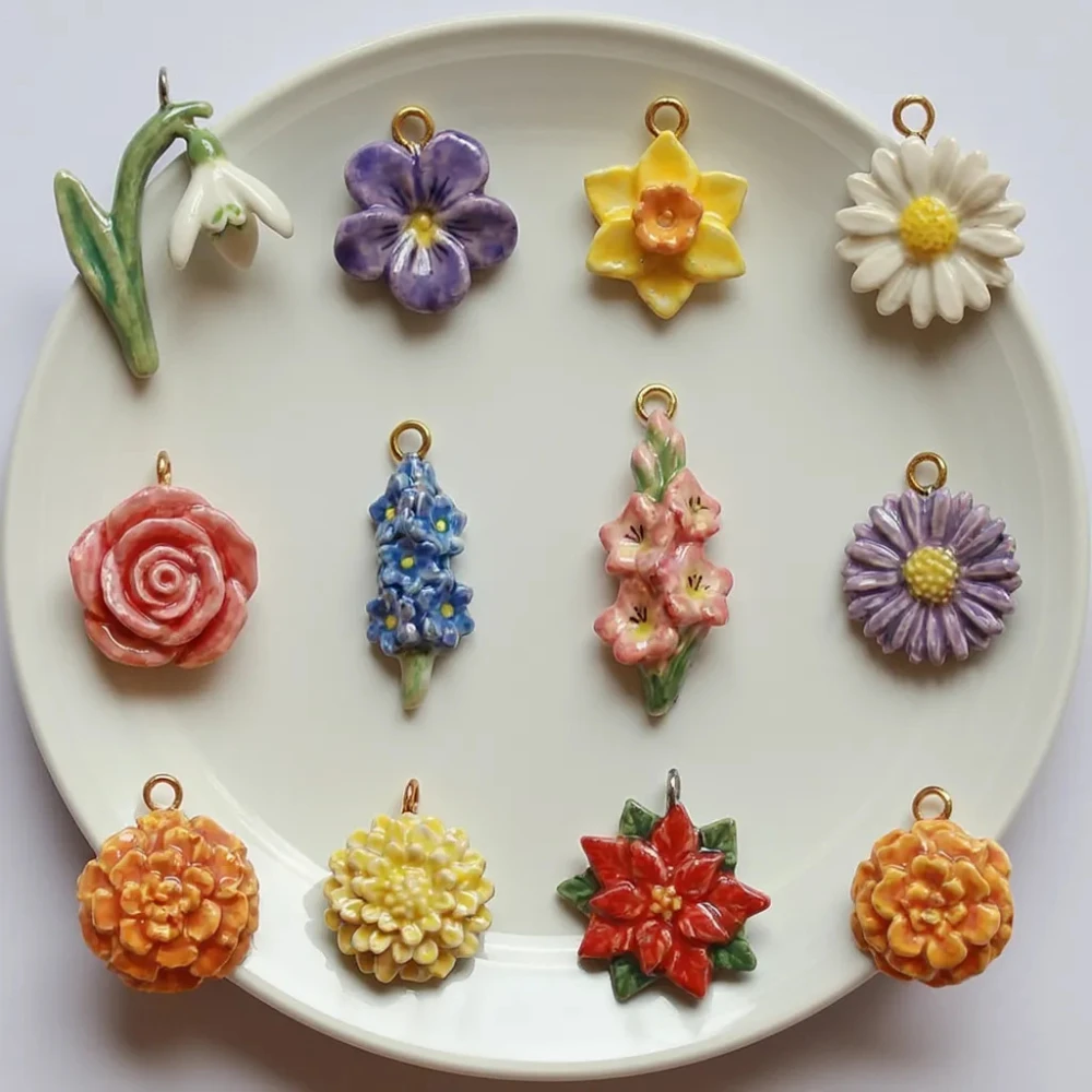 Modische Neue Trendige Frische Pastoral-Stil Bunte Pflanzen- und Blumen-DIY-Anhänger Charms für Schmuckherstellung – Detail 2