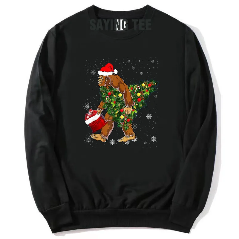 Bigfoot Christmas Tree Lights Xmas Boys Men Sasquatch Lovers Pullower Sweater Long Sleeve T-Shirt Daddy Husband Sweatshirt Gifts