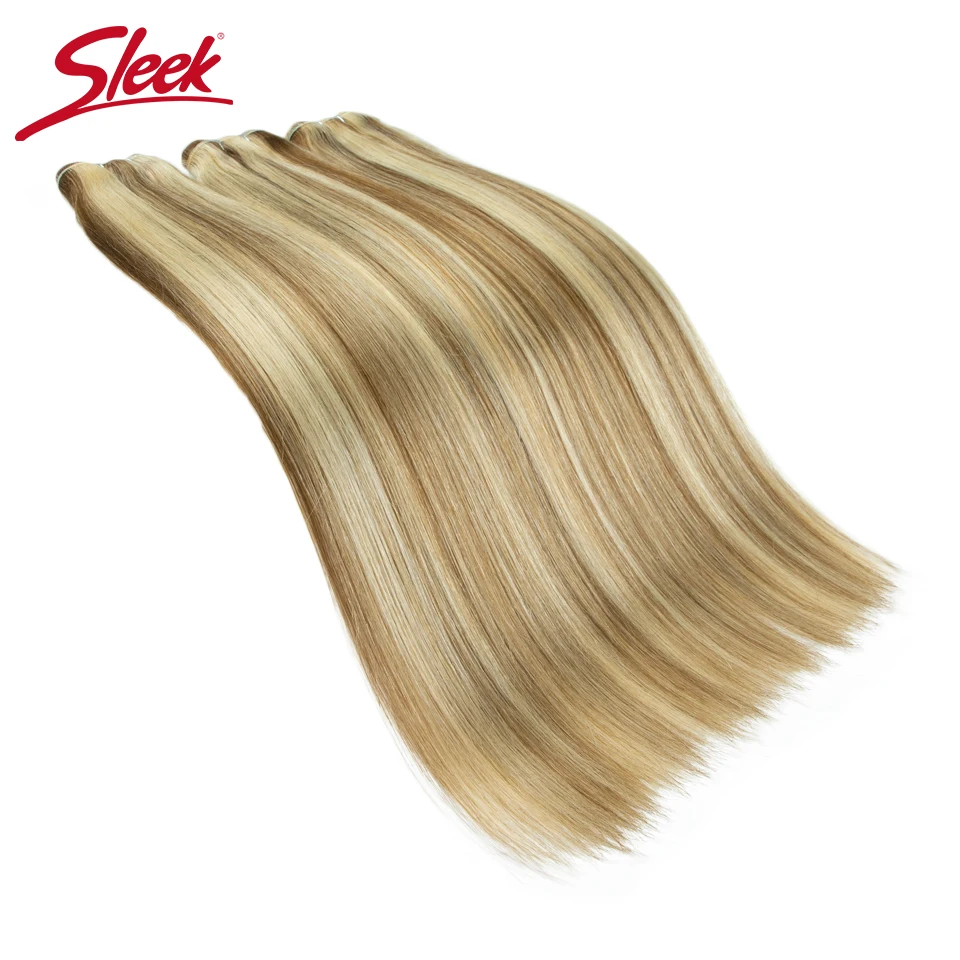 Sleek Peruvian Straight Human Hair Double Drawn Natural Human Hair Weave Bundles Remy Honey Blonde P6/613 Human Hair Bundle