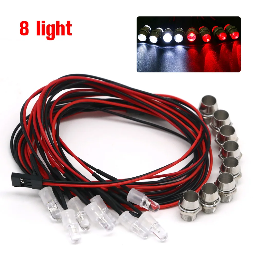 Luces LED de noche para coche teledirigido, faros delanteros de 5mm y 3mm, modelo RC, 2 /4/6/8 luces