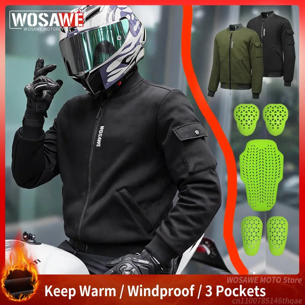 WOSAWE Winter Motorcycle Jacket With Soft PadsThermal Warm Motorbike Riding Coat Cold‑Resistan Outdoor Sports Zipper Jackets