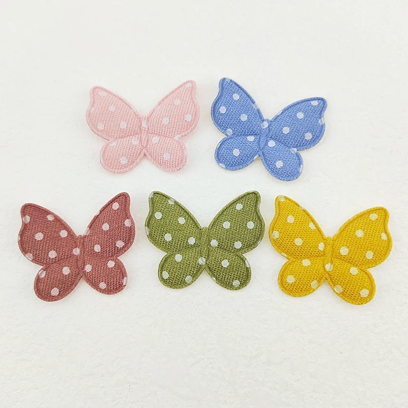 100Pcs/Lot Two Size Polka Dot Butterfly Padded Appliques For Craft Clothes Sewing Supplies DIY Hair Clip Accessories Patch