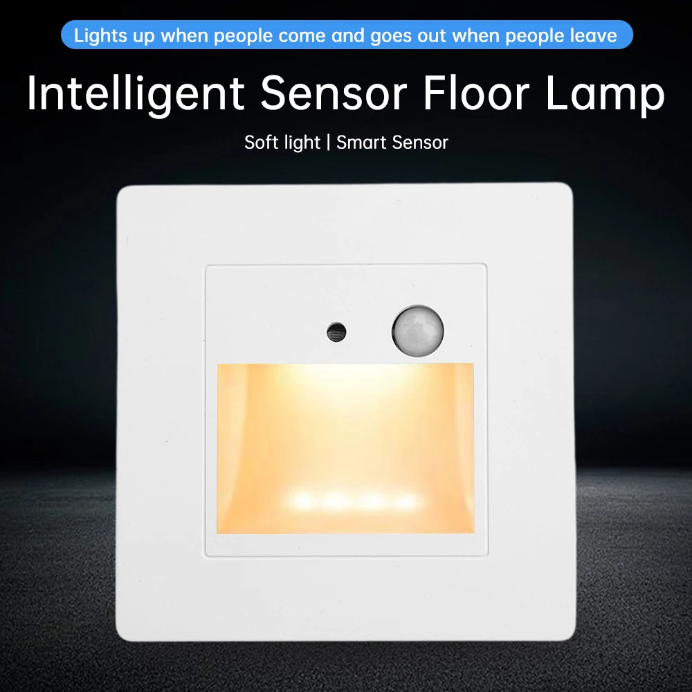 86x86mm PIR Motion Detector Sensor Led Stair Light Round Square 2w Wall Corner Lamp Step Stairway Intelligent Night Lighting