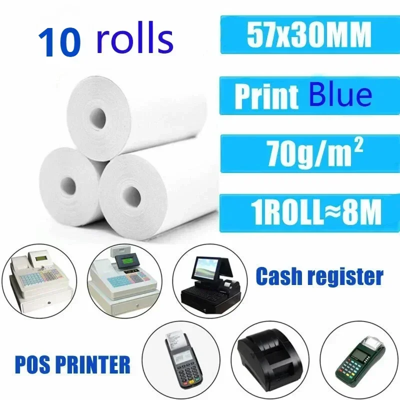 Thermal Paper 57x30mm POS Printer Blue Font 10 Rolls Mini Mobile Bluetooth Cash Register Roll Paper Bill Receipt Printing Paper