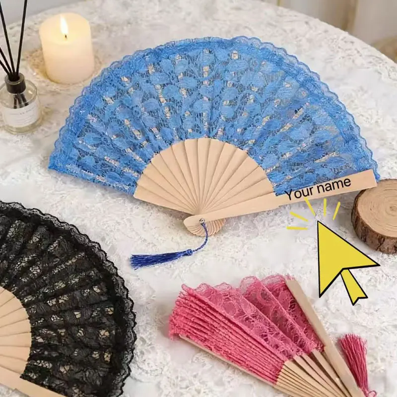 Personalized custom-made 1pc retro white lace folding fan - an elegant mesh lace wedding hand fan, suitable as a gift for brides