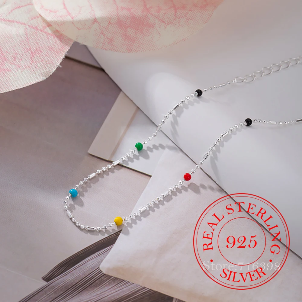 Czyste 925 srebro tęczowy łańcuszek z fasoli naszyjniki dla kobiet dziewczynki srebro 925 kobiece Chokers biżuteria Collares para mujer — zdjęcie 5