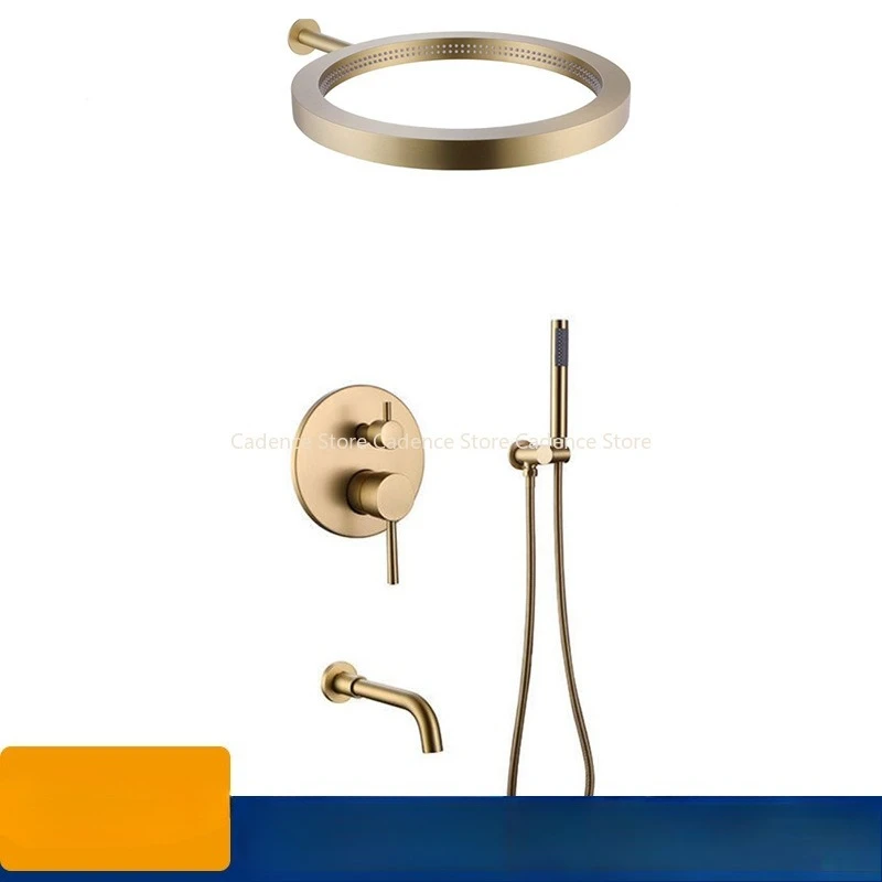 Gold/Black/Gray Round Ring  Concealed Shower System Rain Waterfall Bathroom Embedded Shower Faucet Set with Tub Spout