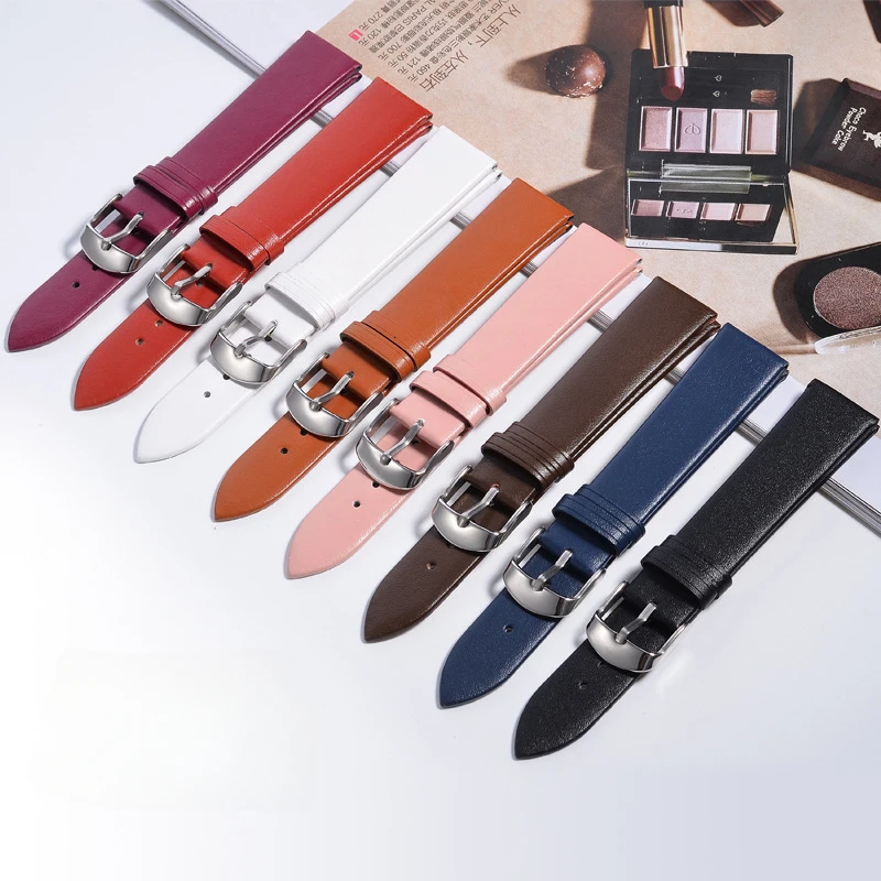 Multicolored Ultra-Soft Flat Texture Leather Watchband Soft and Durable on Both Men and Women 12mm-22mm