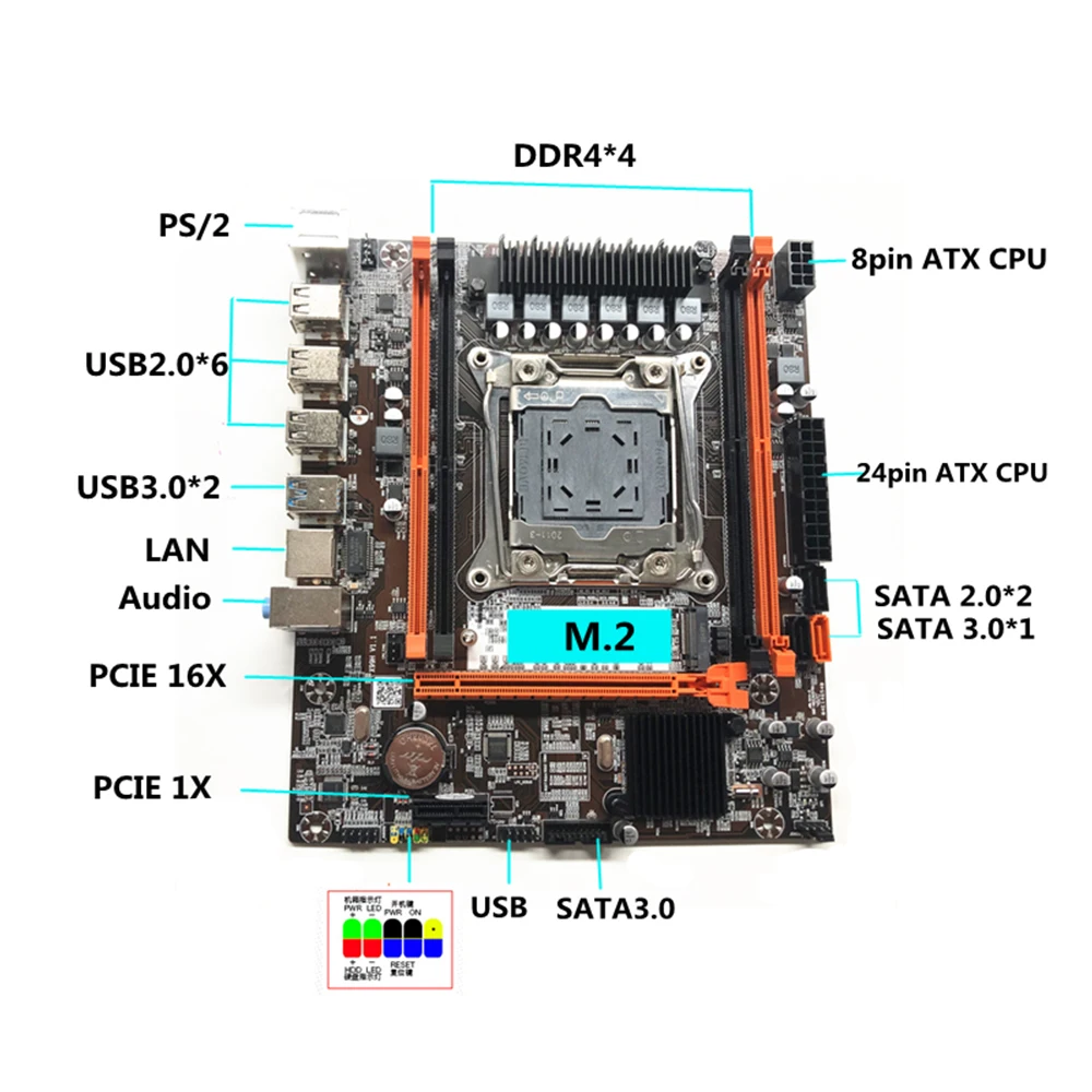 Placa-mãe X99 para jogos de escritório para PC, LGA2011-3, soquete CPU, 4 canais duplos, DDR4, PCI-E 3.0, X16, USB 3.0, NVME, M.2 SATA