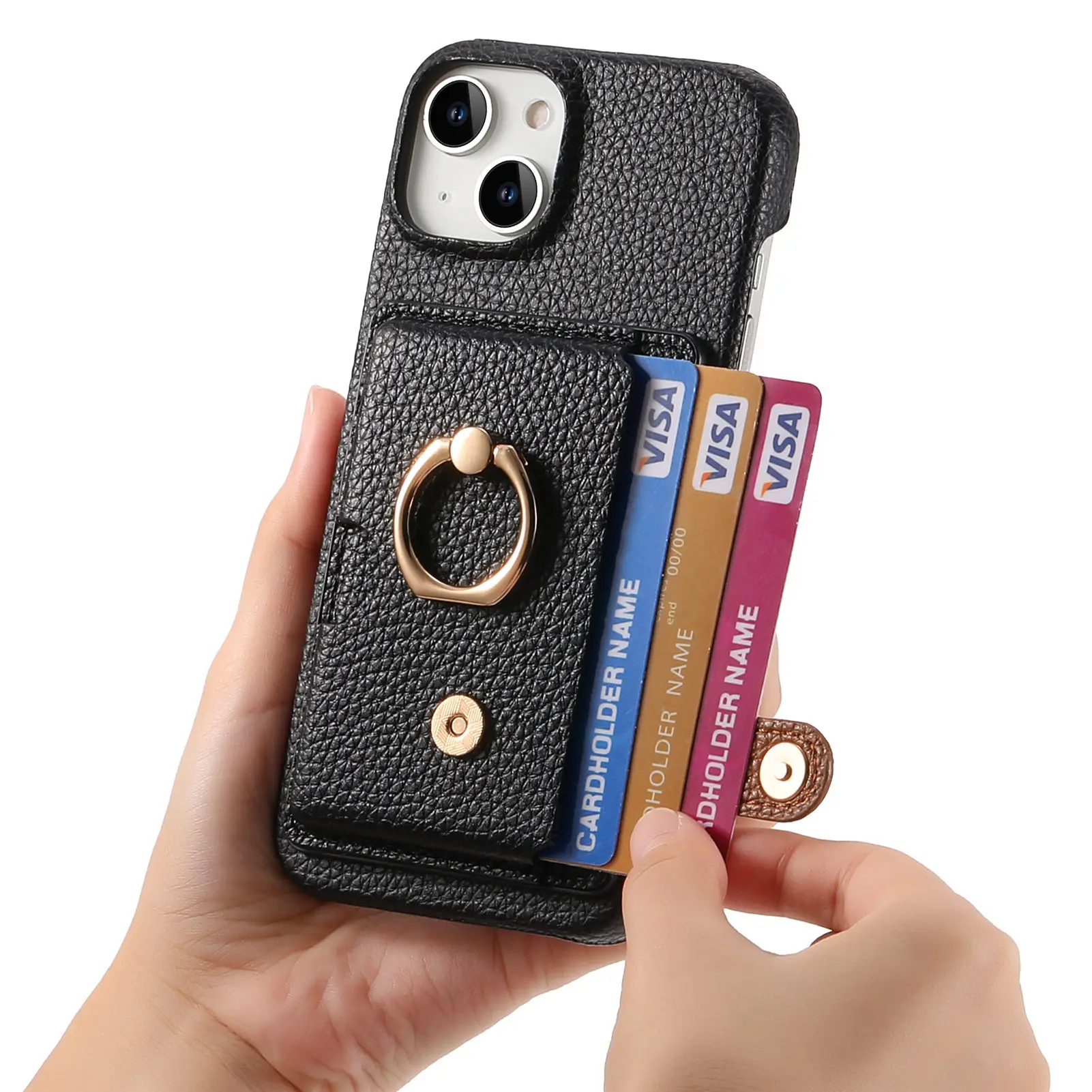 Leather Ring Support Phone Case for IPhone 17 Air 16E 18 16 15 14 13 12 11 Pro Max Plus Wallet with Card Holder Shockproof Cover