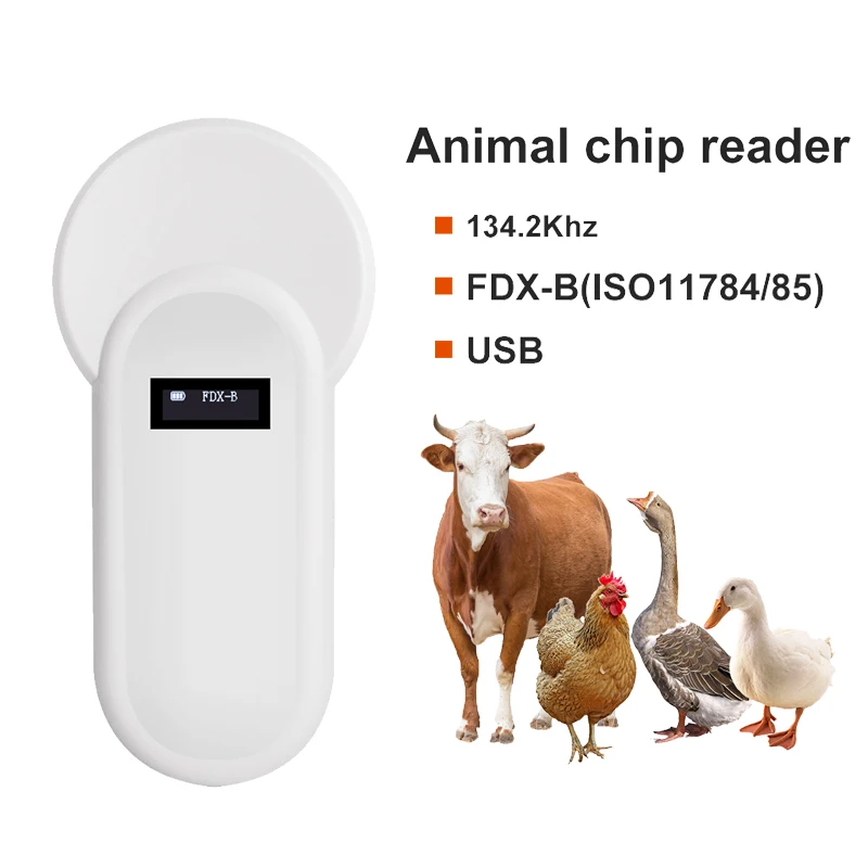 134.2KHz FDX-B ISO11784/85 Animal Identification Microchip Scanner RFID Glass Chip Ear Tag Reader Reader For Poultry Cattle Dog