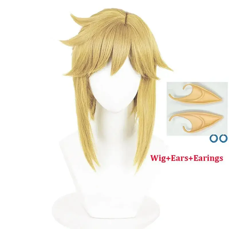 Anime Link Cosplay Wigs with Elf Ears Earrings for Halloween