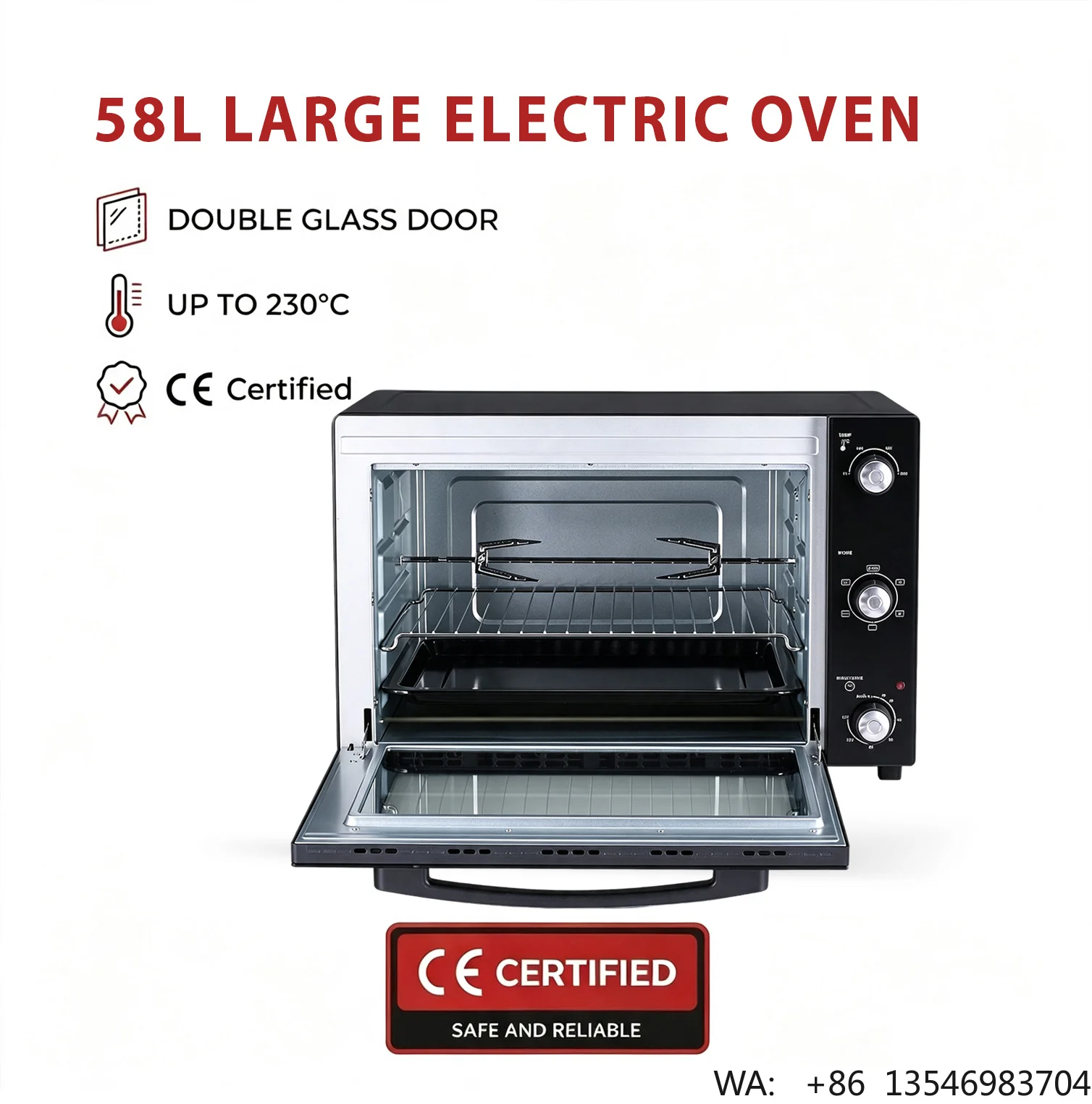 58L Large Toast & Bake Functions Horno Eléctrico Multi Function Oven Convection Electric Bakery Oven for Household Use