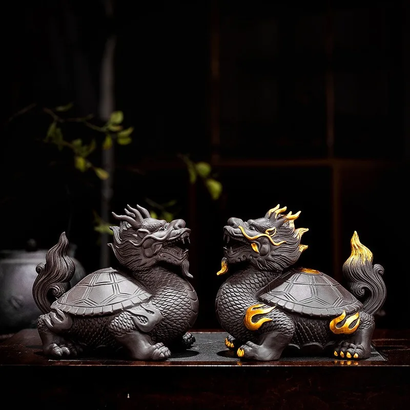 

Purple clay dragon turtle tea for pets can enhance feng shui, home decoration, animal sculpture craftsmanship, and ornaments