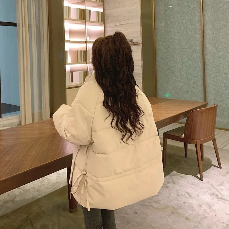 

Parkas Women Loose Korean Style Solid College Trendy Warm Stand Collar Design Street Popular Outwear Winter Female Leisure Ins