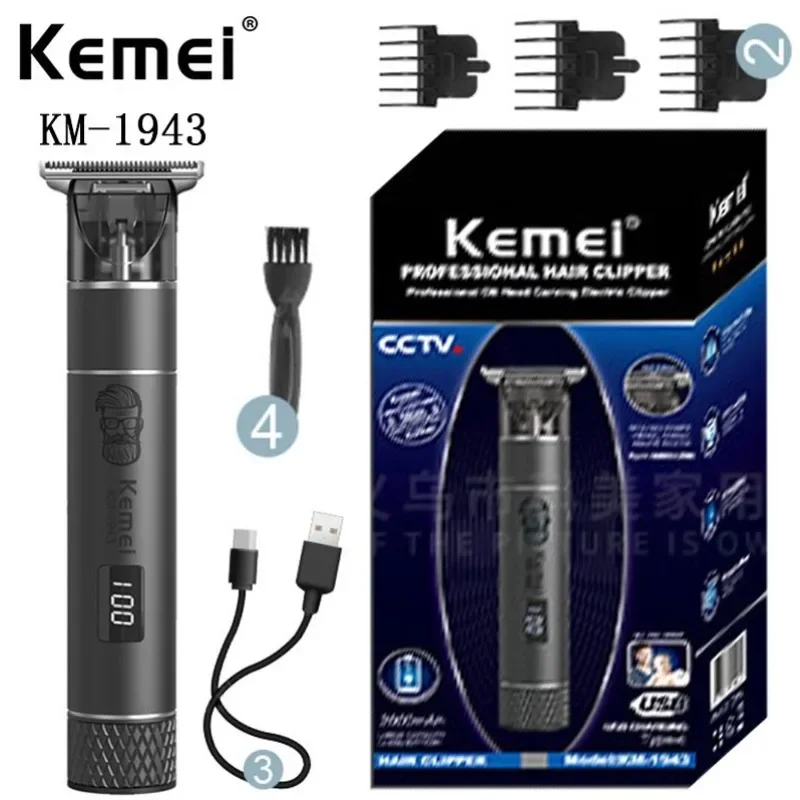 

LED Display Men'S Professional Hair Clipper Kemei KM-1943 Usb Charging Hair Clipper Hollow Cutter Head Design Electric Trimmer