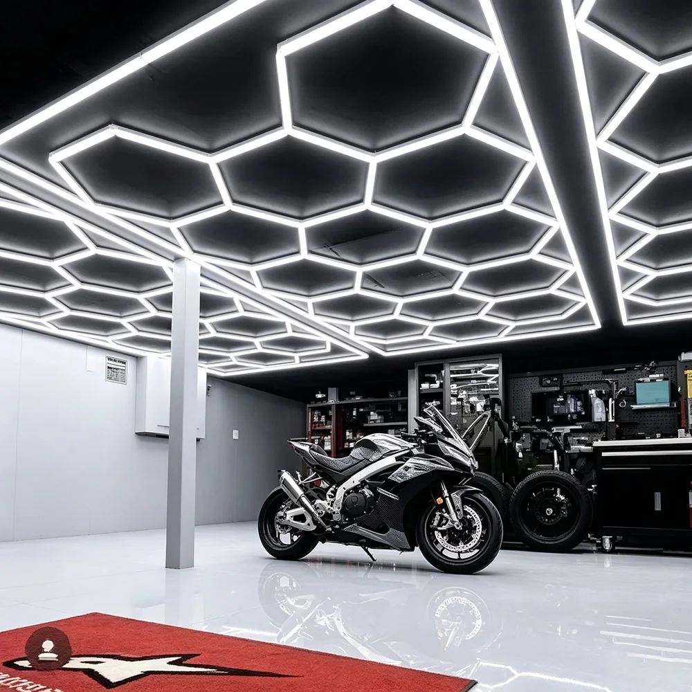 VASTFIRE, lampada esagonale a nido d’ape per garage, con 5-14 fori, luce bianca, 6500K, luce bianca fredda, facile da installare e da collegare, combinabile a piacimento, ideale per ambienti interni,