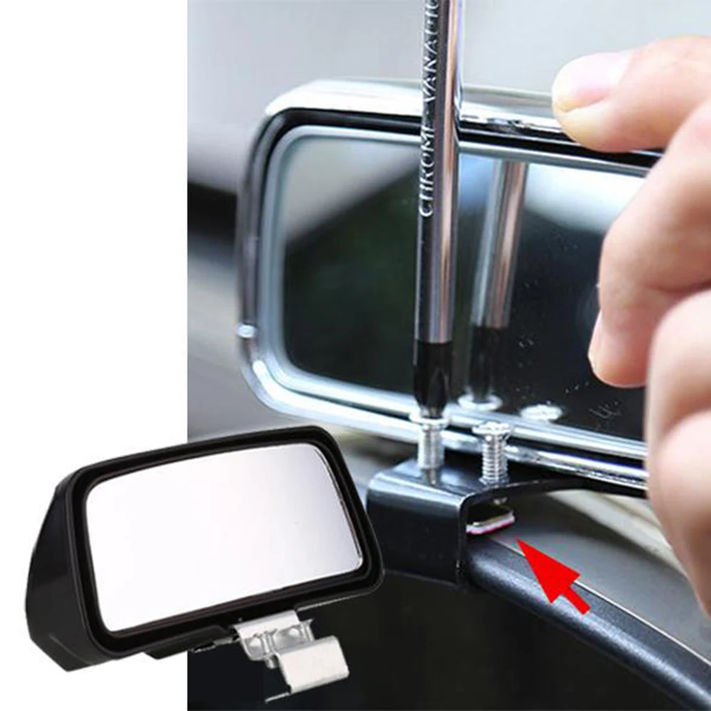 2Pcs Car Square Frame Convex Blind Spot Mirror Wide-angle 360 Degree Adjustable Clear Rearview Auxiliary Mirror Driving Safety