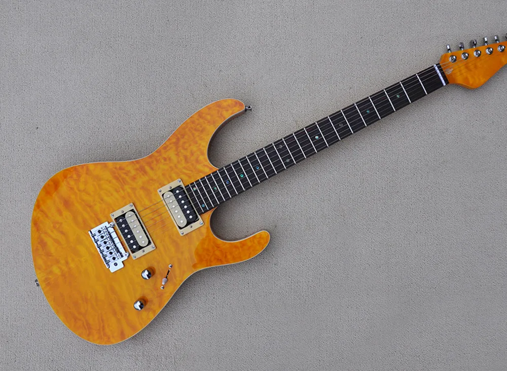 Yellow Body Electric Guitar with Rosewood Fingerboard,Maple Quilted Top,Chrome Hardware,Offering Customized Services