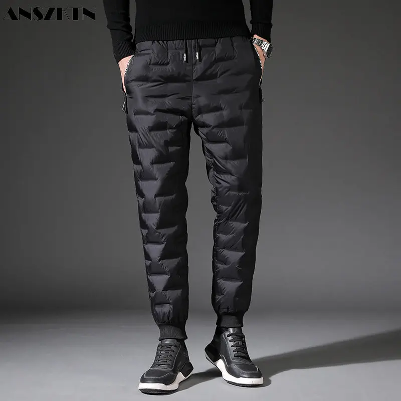 Anszktn 2022 Winter Nieuwe 90 Eendendons Lange Broek Mannen Effen Kleur Casual Warm Trend Mannen Losse Dikke beneden Broek