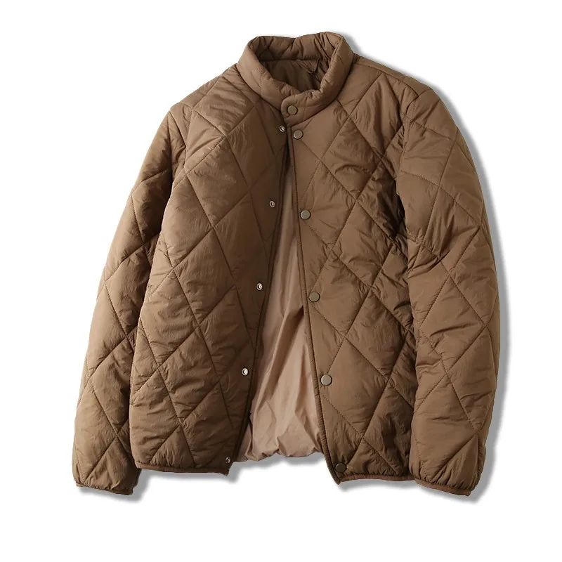 

Classic Diamond Pattern! Windproof Waterproof! Lightweight Men's Cotton Jaet Warm Stand Collar Trendy Winter Outerwear