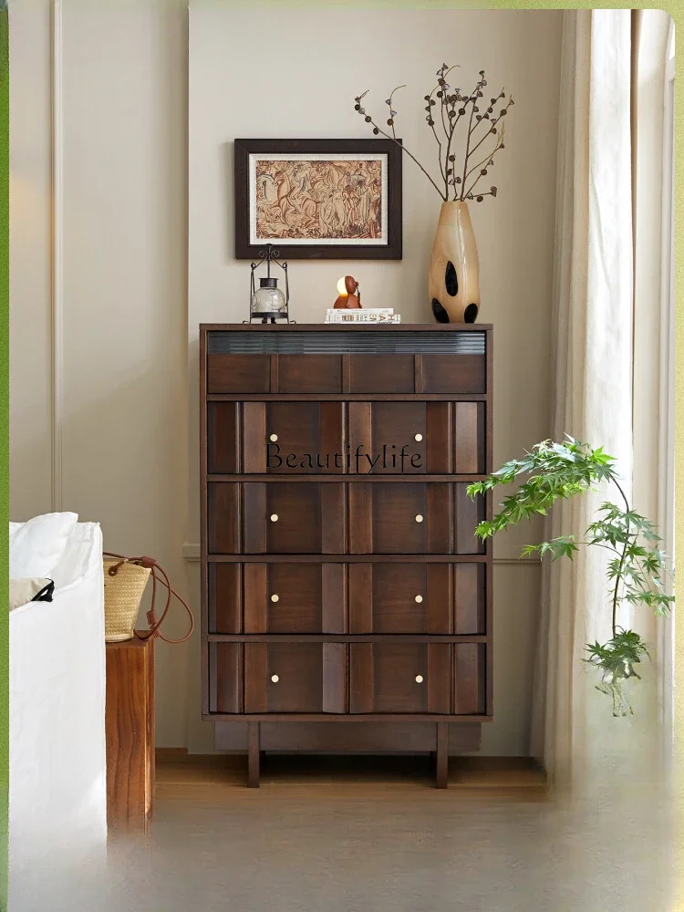 

Retro black walnut chest of drawers modern simple small apartment Nordic bedroom bedside locker