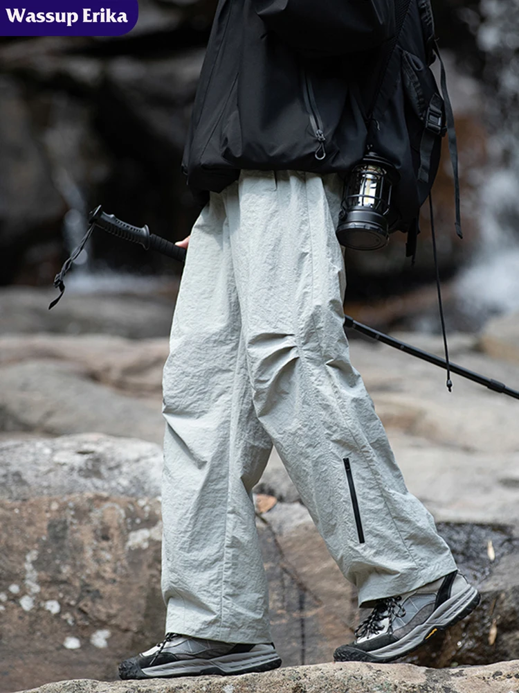 

WASSUP ERIKA Men's Qui Dry Waterproof Hiking Pants Autumn Spring Casual Workwear Sle Nylon Fabric Straight Leg Trousers