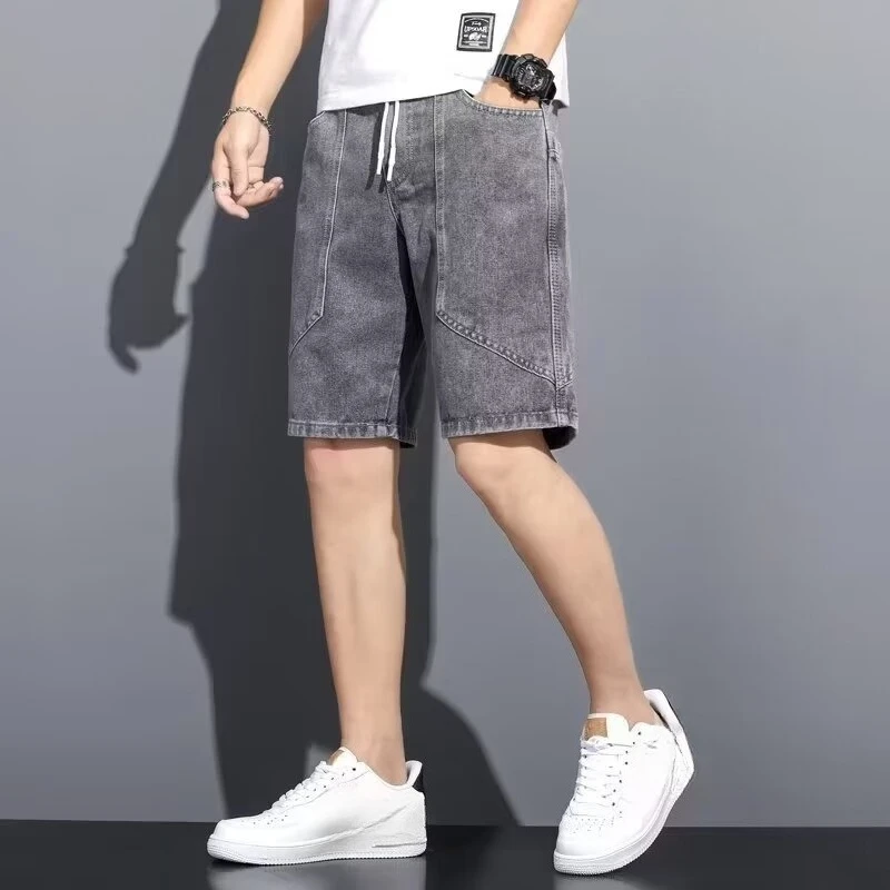 

Men's Denim Shorts Straight Korean Version Trendy Summer Thin Mid-length Pants Trendy Brand Capri Pants Fashionable Personality