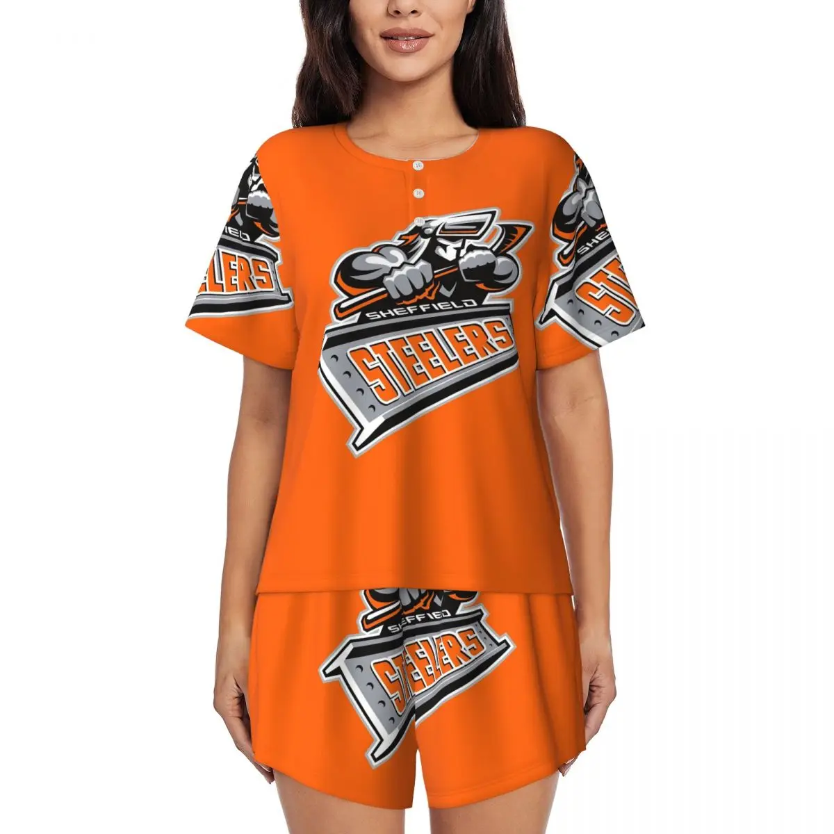 

Ночная рубашка Sheffield Steelers с круглым вырезом и короткими рукавами для сна, женский свободный пижамный комплект с короткими брюками