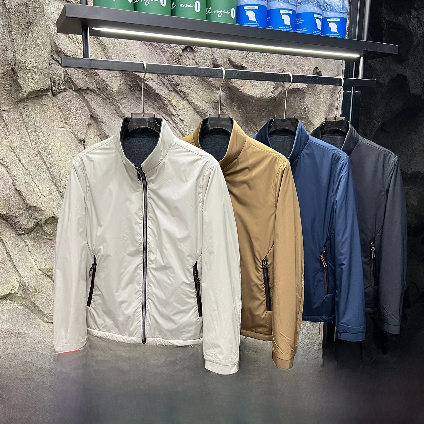 

Ultra Light Tech Fabric 3D Tailored Men's Double-Sided Wear Busin Collar Jaet Youth Casual Warm Long Sve Zipper Pure ...