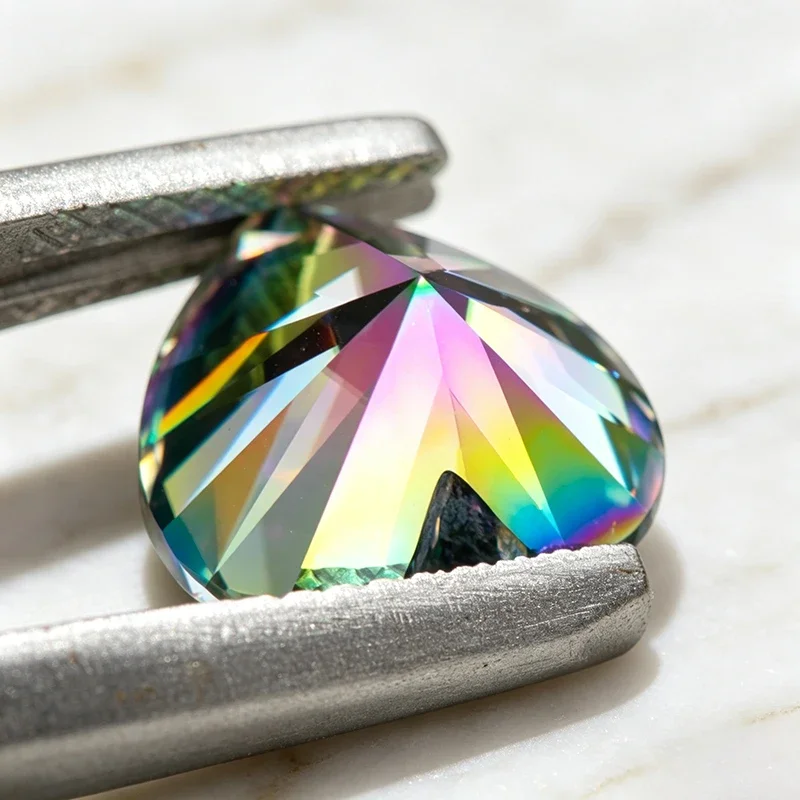 Moissanit-Stein Herzschliff Regenbogen-Grüne Charms Edelstein für DIY-Schmuckherstellung, Besteht Diamanttester-Test, mit Zertifikat – Detail 6