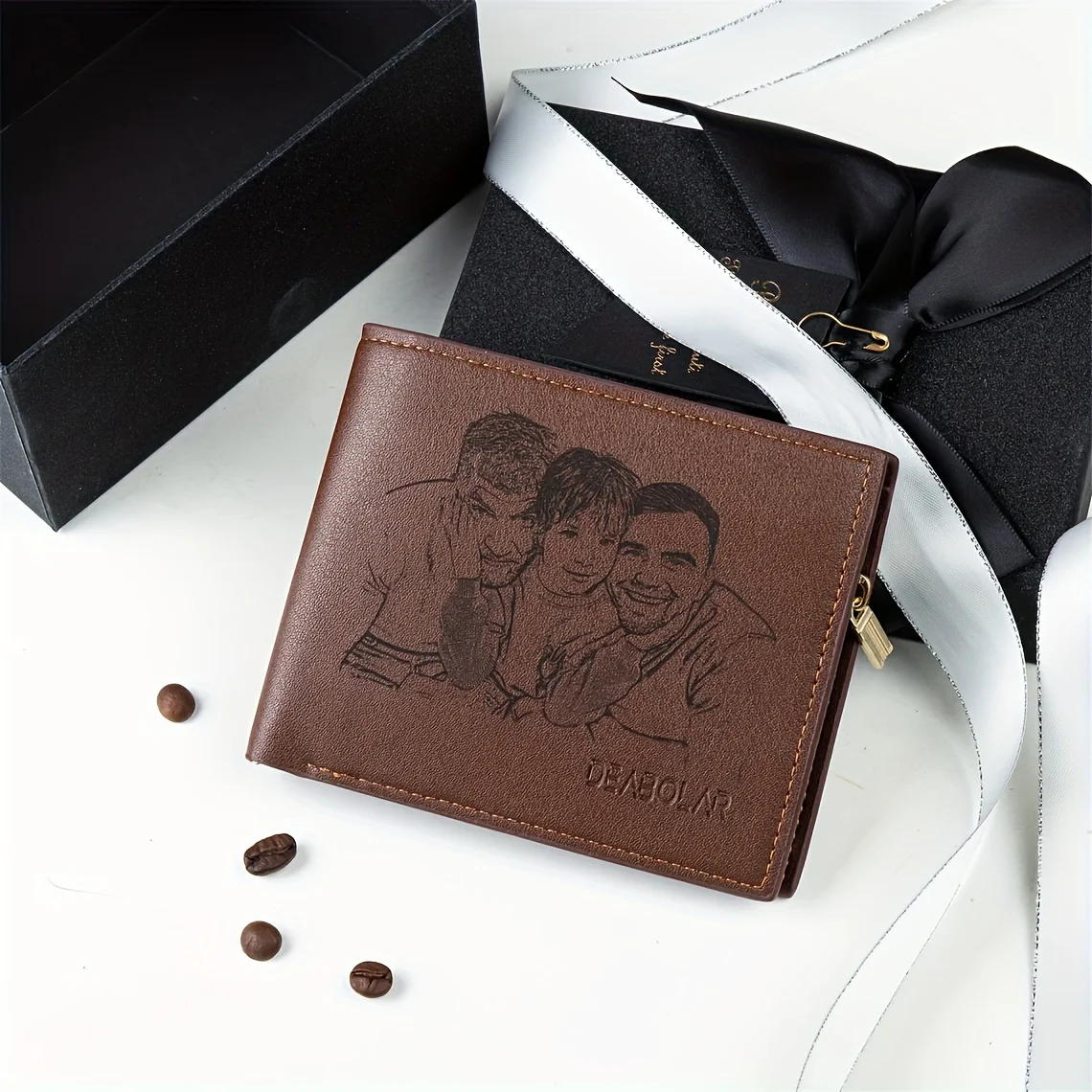 Customized Photo Wallet Men's Business Ultra-Thin Fashion Bi-Fold DIY Personalized Picture Carved Text Purse Anniversary Gift