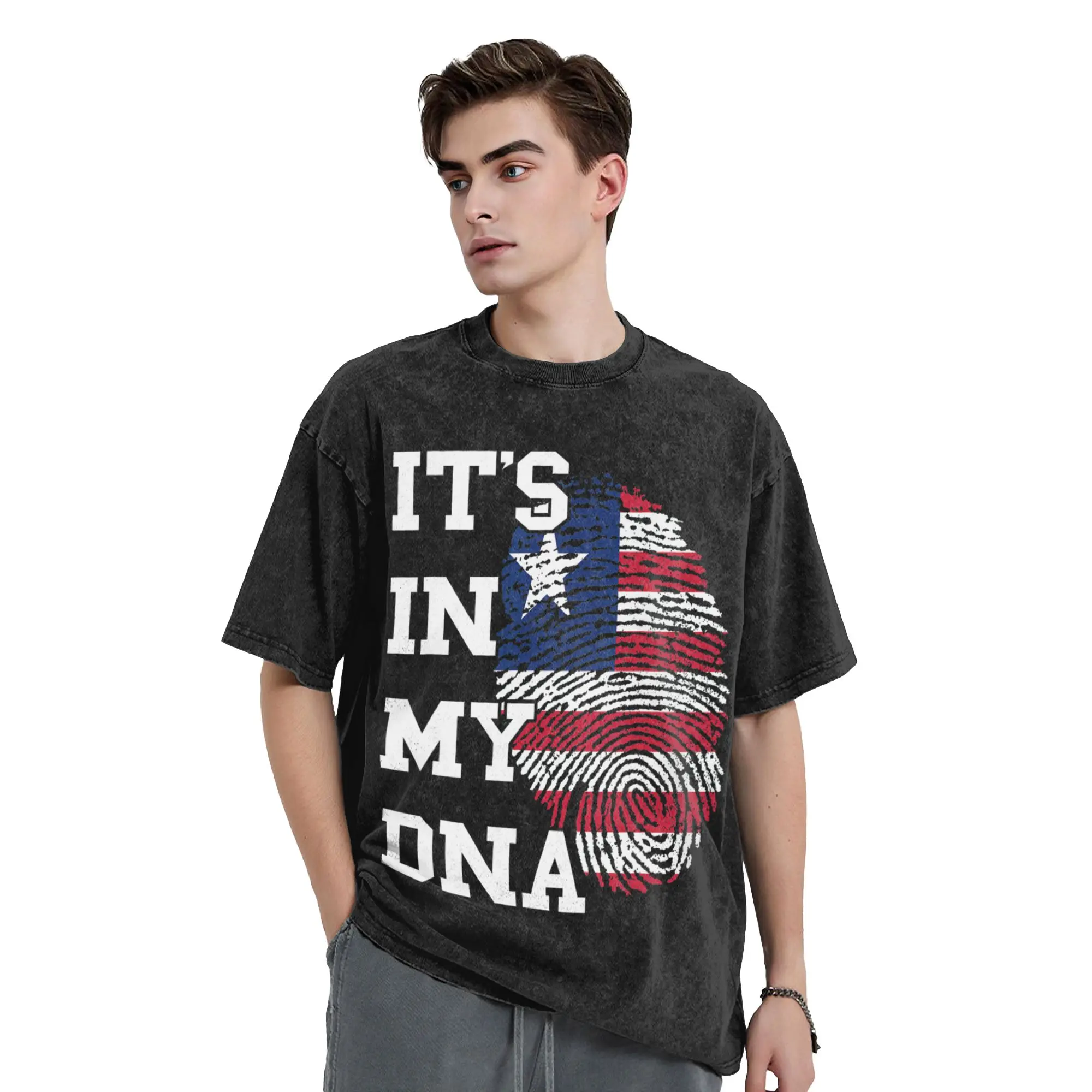 IT'S IN MY DNA Liberia Flag Roots Washed T Shirts Streetwear Novelty T-Shirt  Tee Shirt Men Women 100% Cotton Harajuku Summer