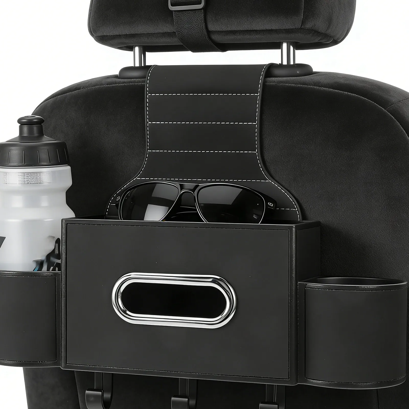 

Car Seat Back Organizer Backseat Storage Box with Dual Drink Cup Holders Tissue Storage Compartment for Daily Commute Travel