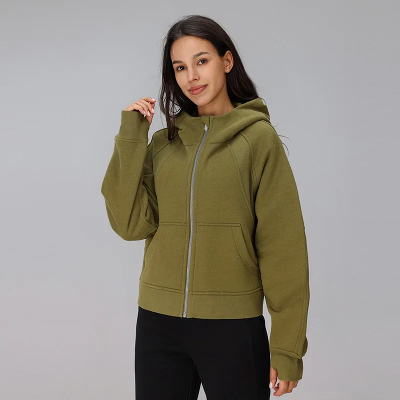 Stand Up Yoga Clothes Women's Long Sleeved Running Top With Fleece Warm Jogging Sportswear Winter Thicken Fitness Workout Jacket