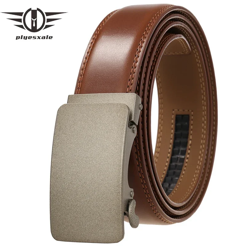 

3.5cm Width Cowskin Leather Belt Men Automatic Buckle Waist Belt Business Dress Mens Belts Luxury Brand cinturon hombre G1206