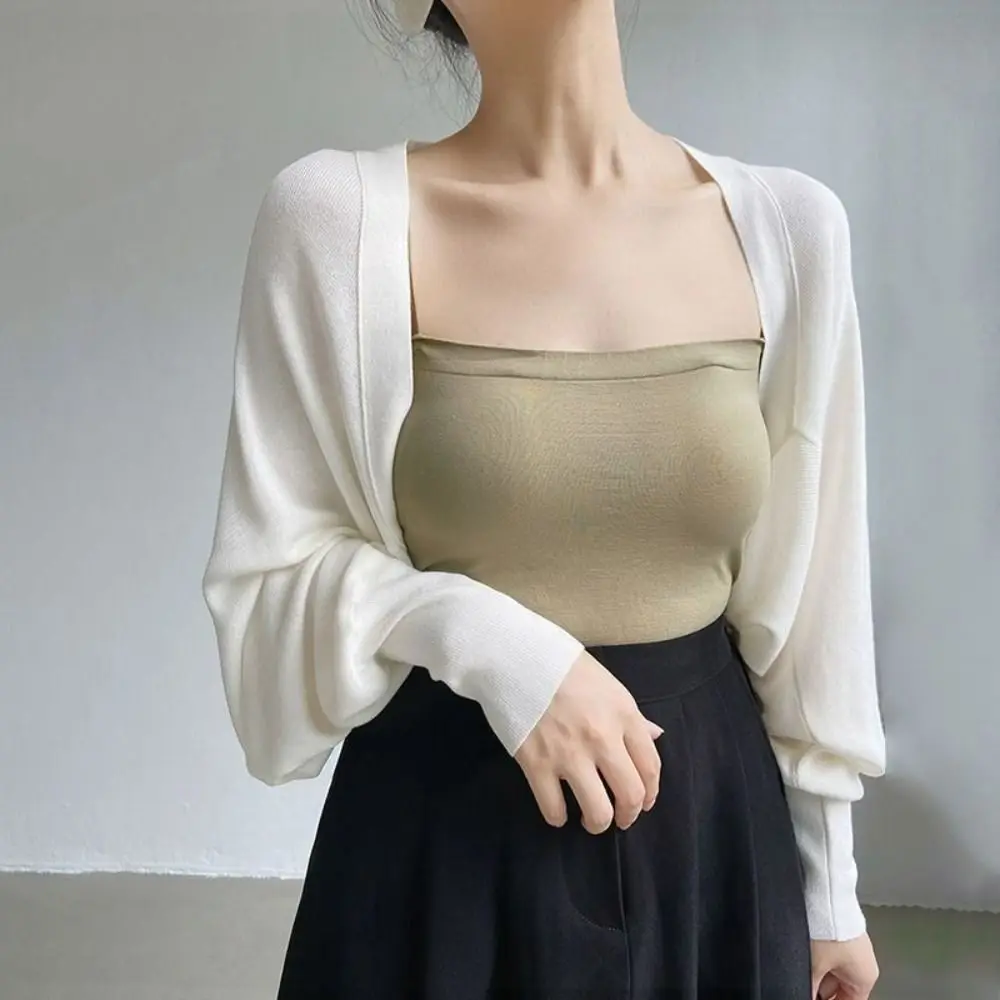 Fashion Summer Thin Knit Shawl Long Sleeve Wraps Ice Silk Shawl Casual Solid Color Sunscreen Coat Female
