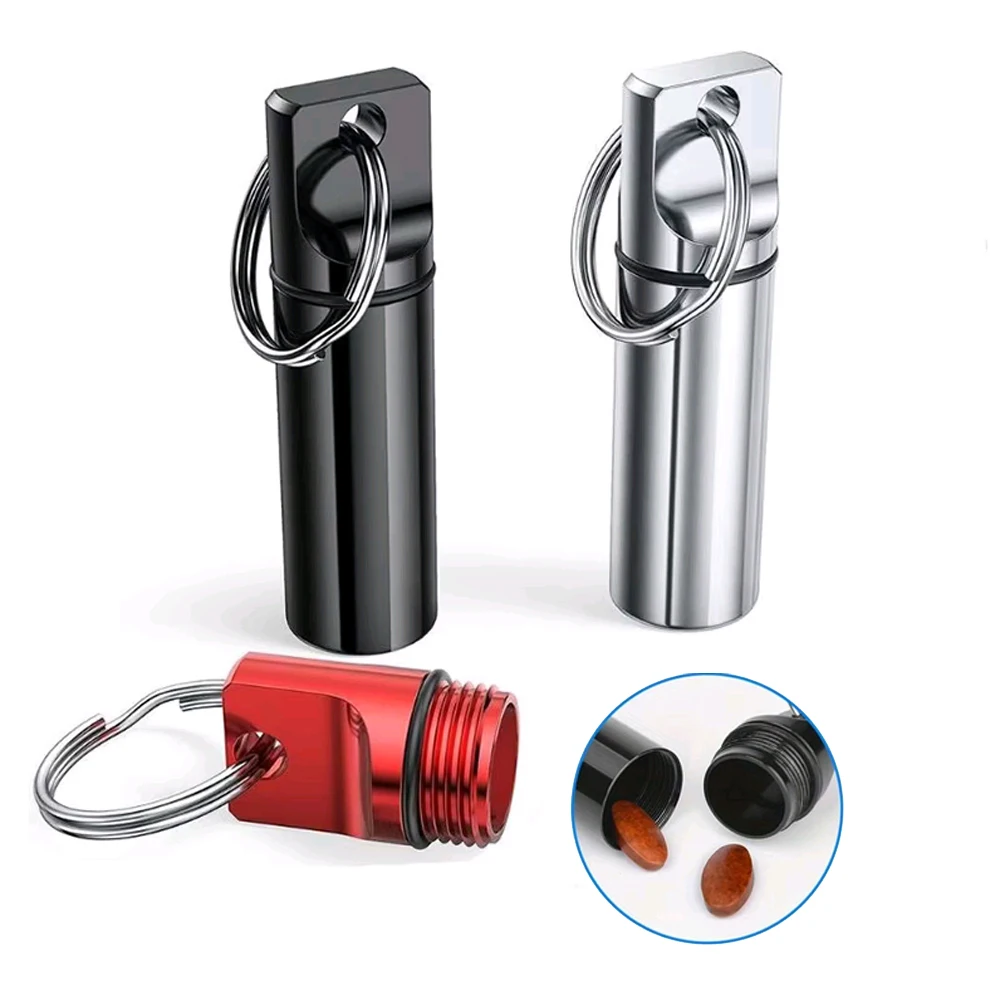 Small Pocket Pill Box Keychain, Portable Mini Pill Organizer, Waterproof Pill Box Cases with Sealed Storage, Flat Head