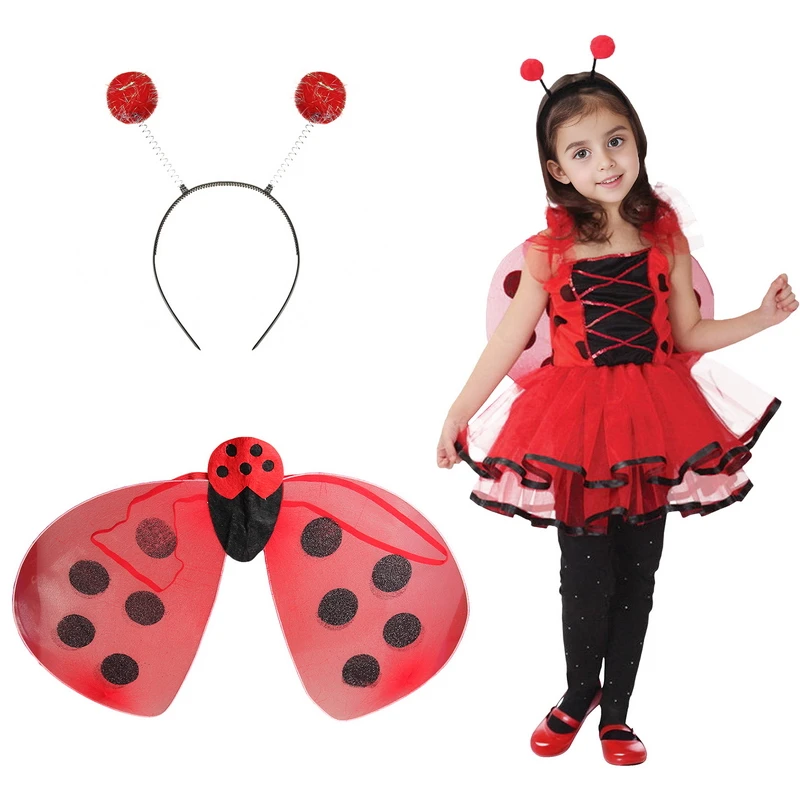 Girls Halloween Cute Ladybug Bee Fairy Elf Cosplay Costume Role Play Masquerade Dress Up with Magic Wand Headband ﻿